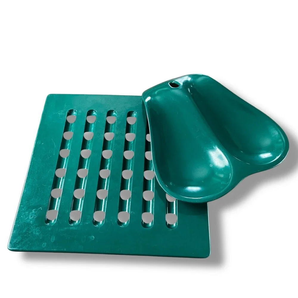 VTG Hutzler Twin Spoon Rest & Hot Pad Trivet Melamine 1983 Dark Forest Green Set